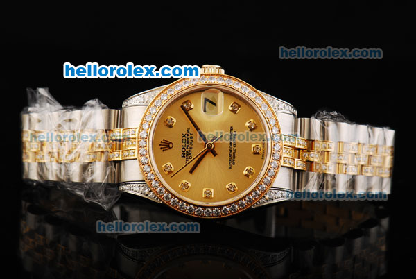 Rolex Datejust Automatic Movement Golden Dial with Diamond Bezel and Two Tone Strap - Click Image to Close